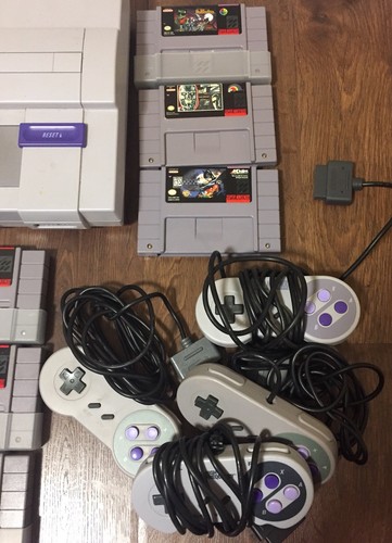Super Nintendo SNES Console Lot W/ 12 Games. Mario Kart, World, All Stars, Jam