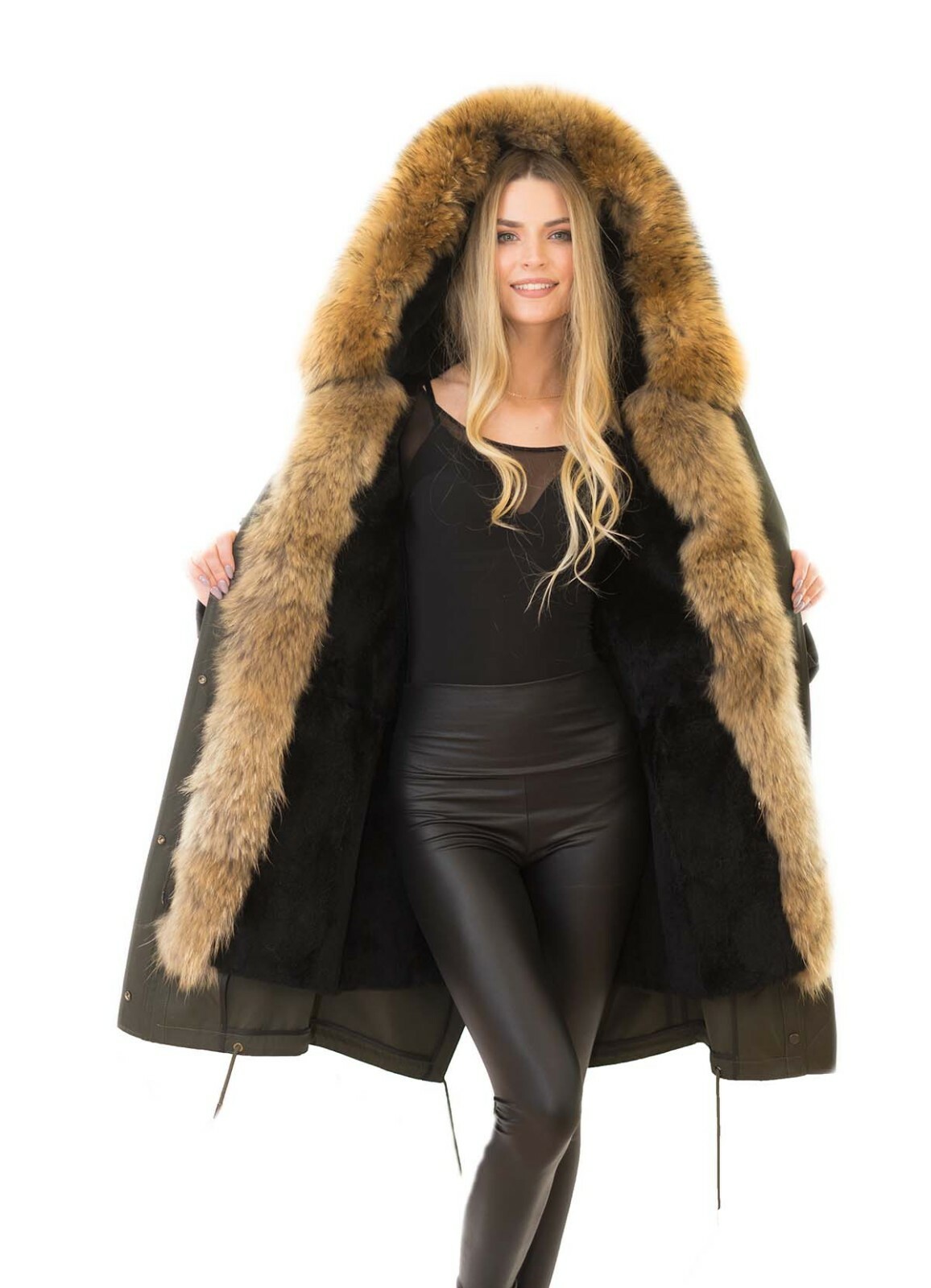 MARKENLOS WINTERJACKE WINTERMANTEL PELZJACKE PARKA MIT XXL PELZKRAGEN ECHTFELL ECHTPELZ