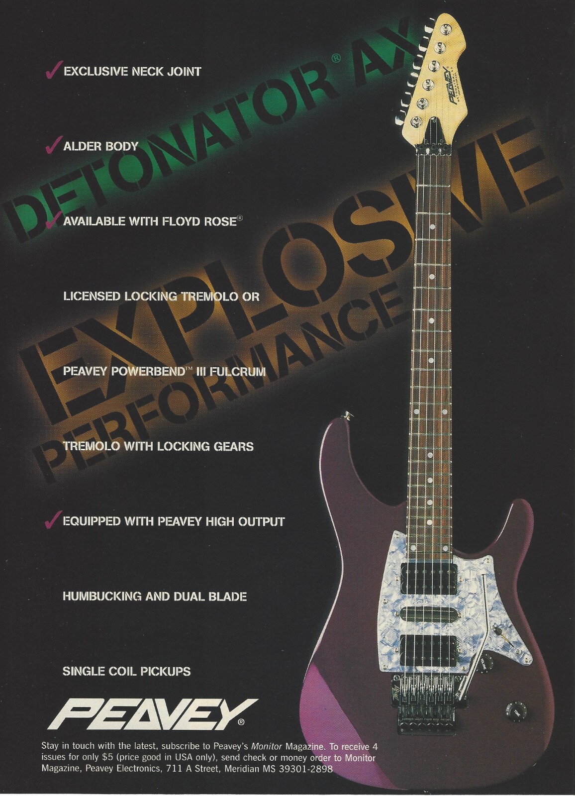 1995 Peavey Guitar Detonator Ax vintage print ad 90's