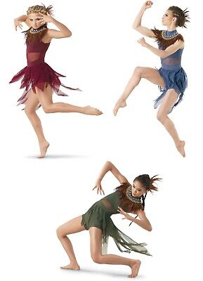 Dance Costume Child & Adult Sizes Burgundy Olive or Blue Indian Tribal Jazz TRIO