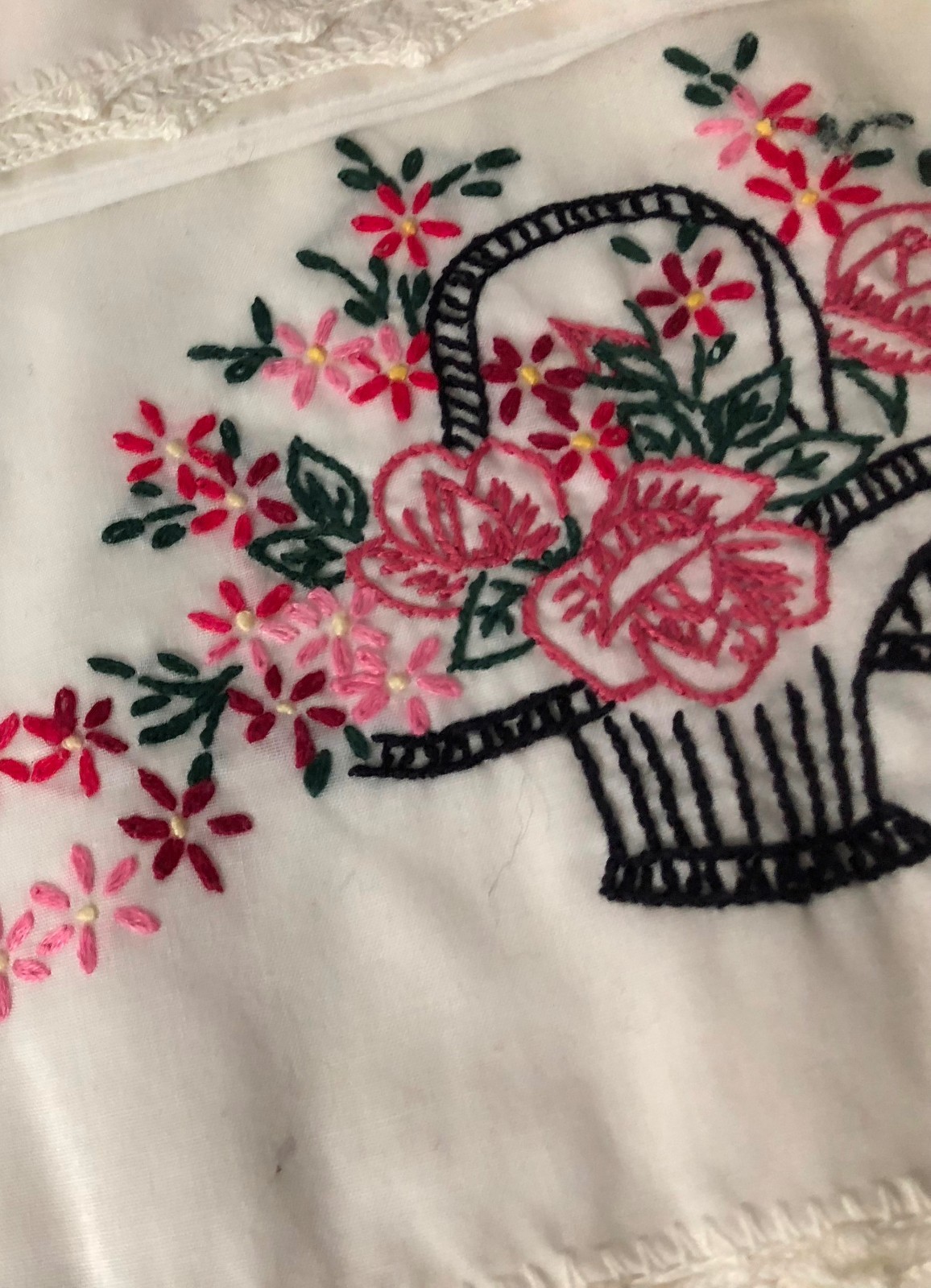 Pair Embroidered Pillowcases Pink Floral Bouquet