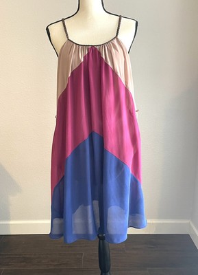 Double Zero Women s  Sleeveless Shift Dress Multicolor Faux Leather Trim Medium