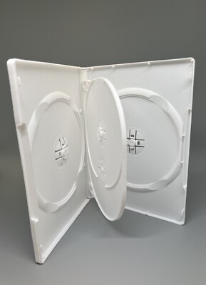 SALE! 3 NEW 14MM SLIM QUAD (4) DVD CASE WITH SWING TRAY, WHITE, SLEEVE, PSD76