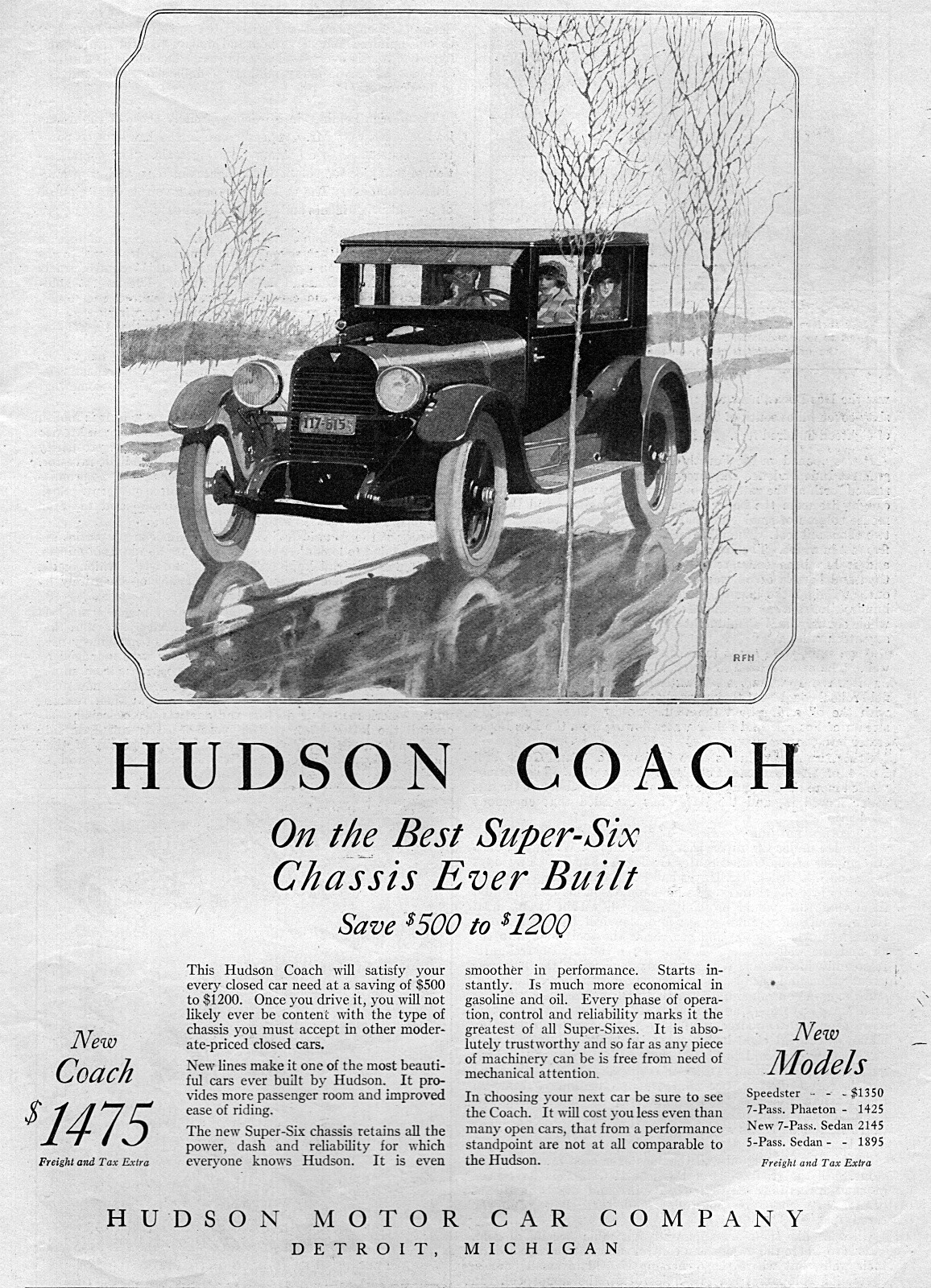 1924 Hudson Super Six Coach Sedan Original Ad | eBay