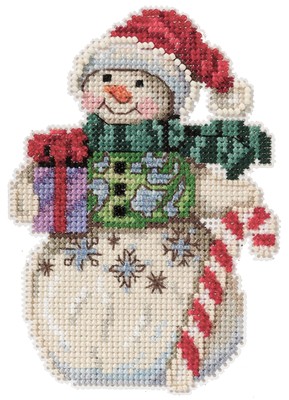 Mill Hill/Jim Shore Counted Cross Stitch Kit 3.5''x5''-Snowman With Candy Cane (14