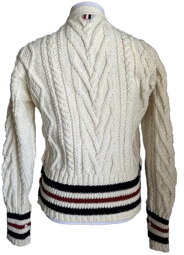 Pre-owned Thom Browne Men Open Knit Wool Blend Cardigan Sweater White L ( 3 ) Ireland
