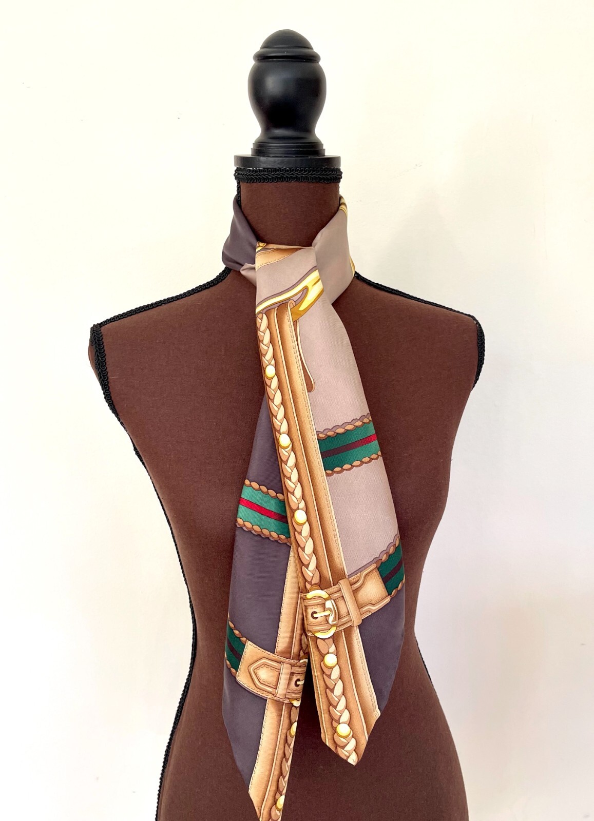 Pre-owned Gucci Unisex  Silk Wrap Logo Print Horsebit Equestrian Brown Beige Scarf
