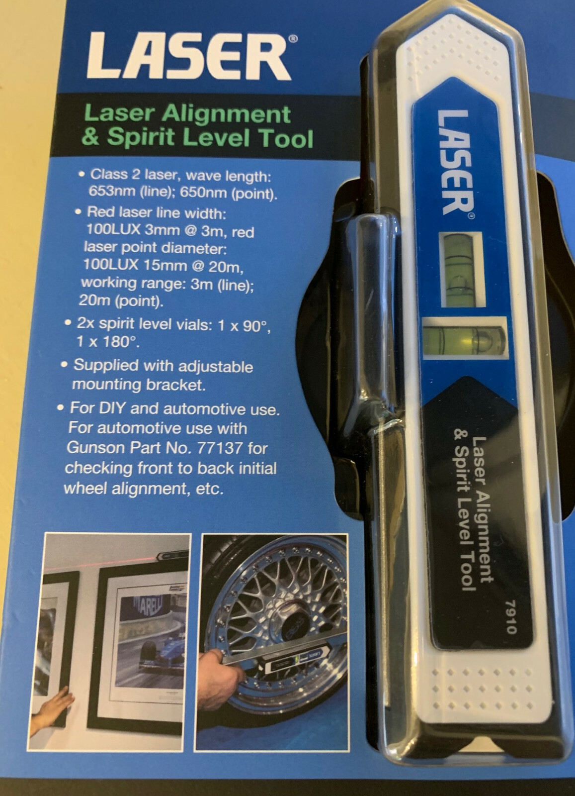 Laser Alignment line/beam Tool with 2 spirit levels + Camber WHEEL Bar