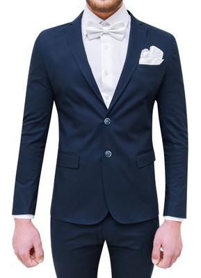 ABITO COMPLETO UOMO SARTORIALE BLU SCURO MADE IN ITALY CON PAPILLON E  POCHETTE