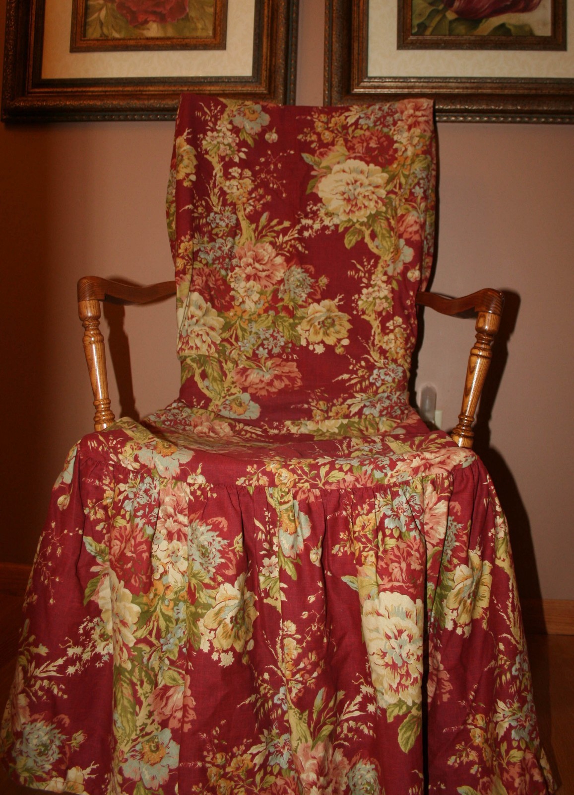 Waverly Ballard Bouquet Crimson Dining Chair Cover 2/Set Arm OR Armless U Choose