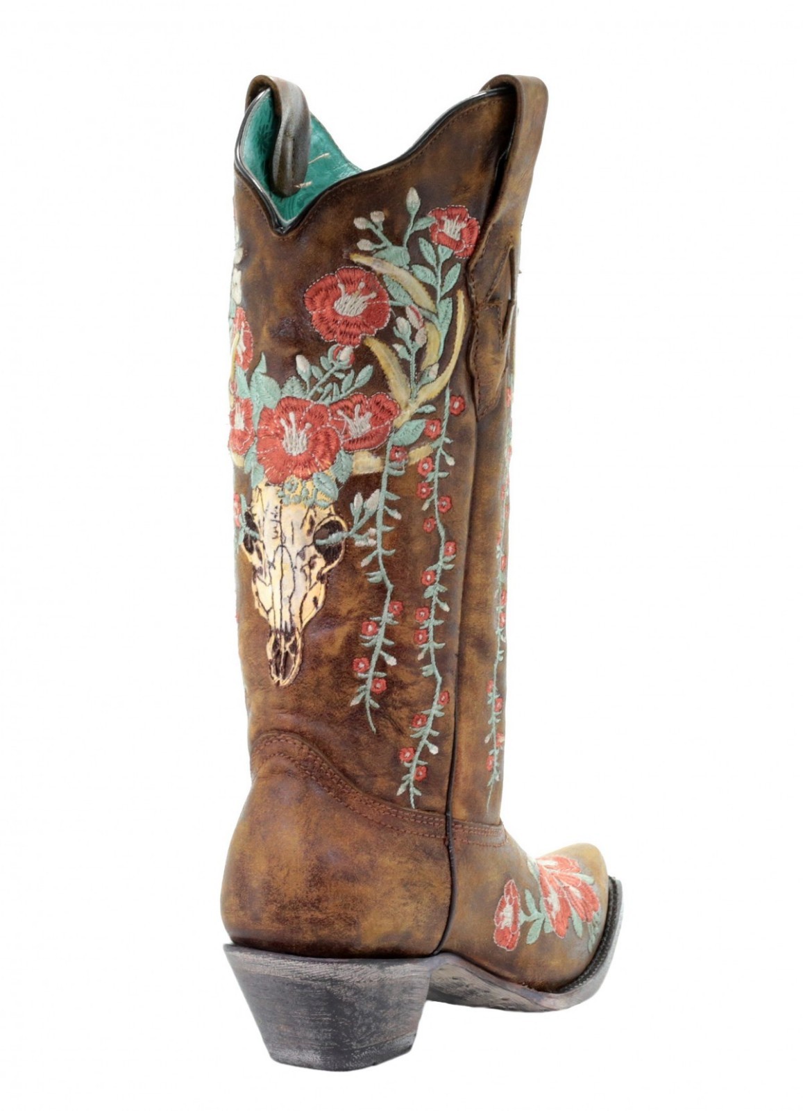 Pre-owned Corral Boots Corral Tan Deer Skull Overlay And Floral Embroidered Boots A3652 In Brown