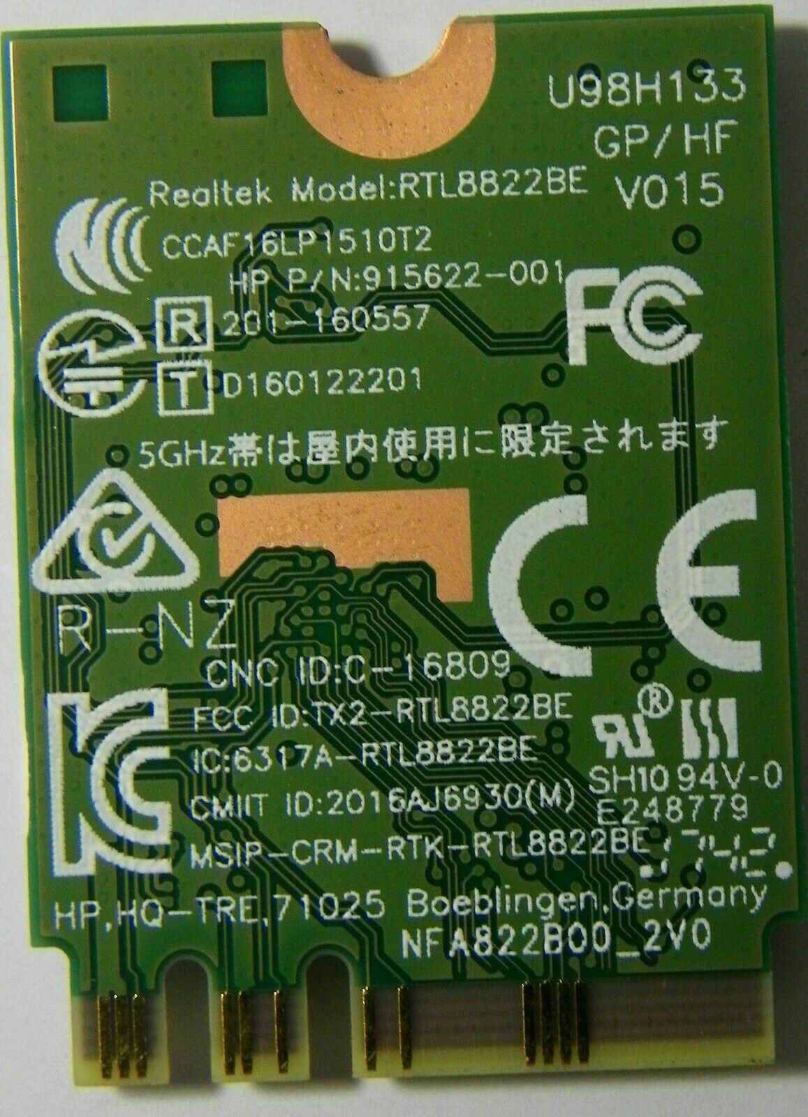 New M.2 HP 915622-001 RTL8822BE 802.11AC/ABGN BLUETOOTH 4.2 NGFF U98H133.00