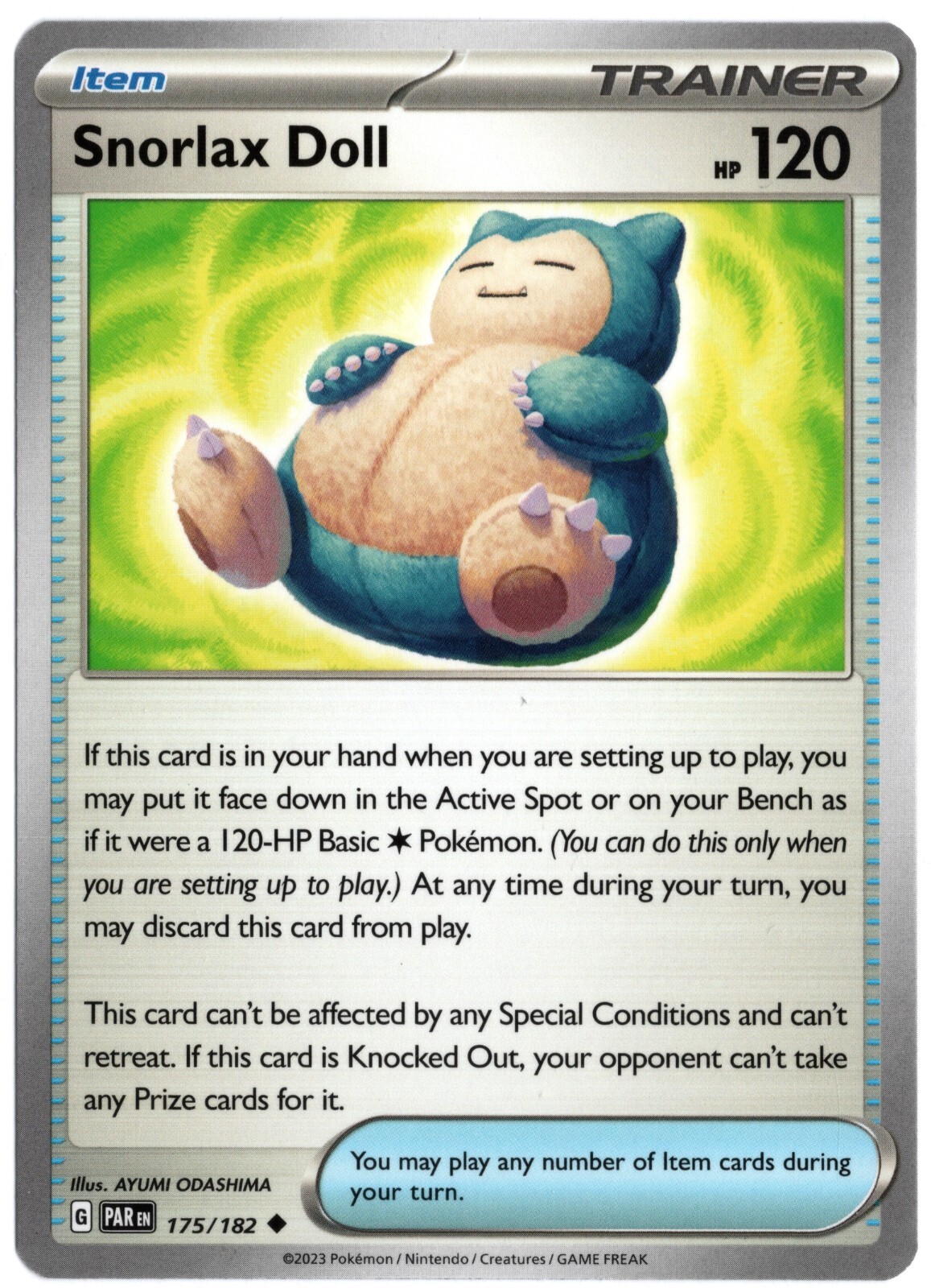Pokmon TCG Scarlet & Violet - Snorlax Doll Item - 175/182 Uncommon Card