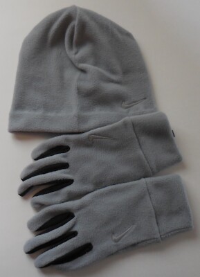 NIKE Fleece Hat and Gloves Running Set Women Particle Grey/Silver M/L