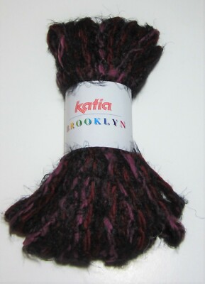 LOT of 5 skeins KATIA BROOKLYN machine washable ruffle yarn #59 MAGENTA BLACK 