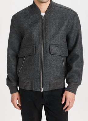 Pre-owned Alex Mill Dean Bomber Jacket In Wool In Charcoal - Size Xl In Gray