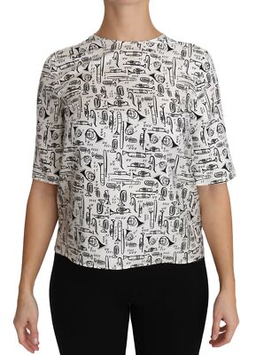 Pre-owned Dolce & Gabbana Blouse White Musical Instruments Print Top It46/us12/xl $545