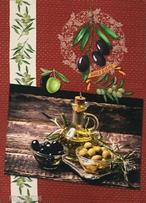 French Marat Kitchen Dish/Tea Towel Olives, Olive Oil Cotton Red Made in France