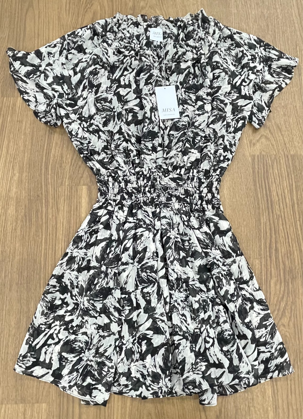 Pre-owned Misa $365  Los Angeles Natalia Dress In Black & White Size: Large