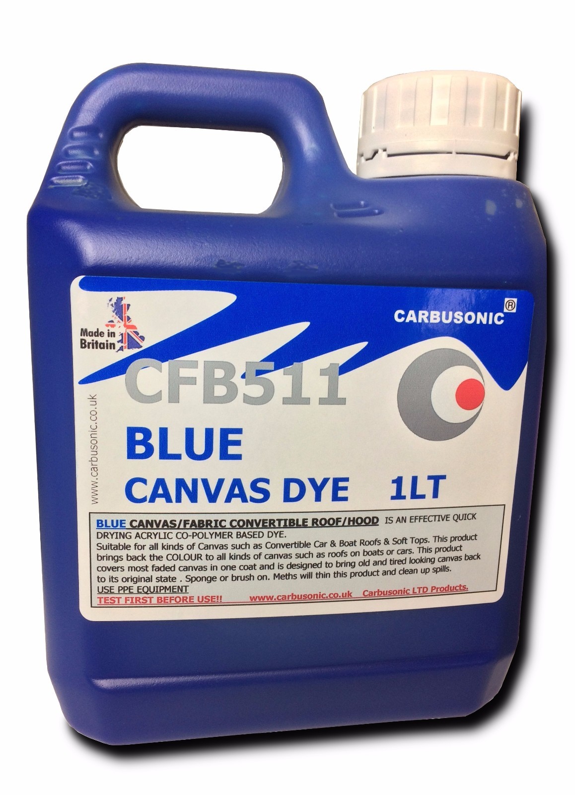 Blue convertible roof hood canvas dye reviver, restores colour to
