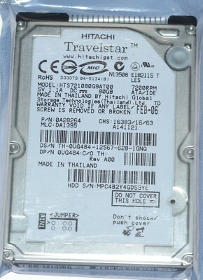 HITACHI 80 GB  7200 RPM 2.5   IDE HTS721080G9AT00 Laptop Hard Drive