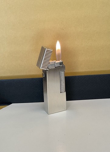 Dunhill Rollagas Lighter- Silver Vertical Raised Lines- Great Working Cond.