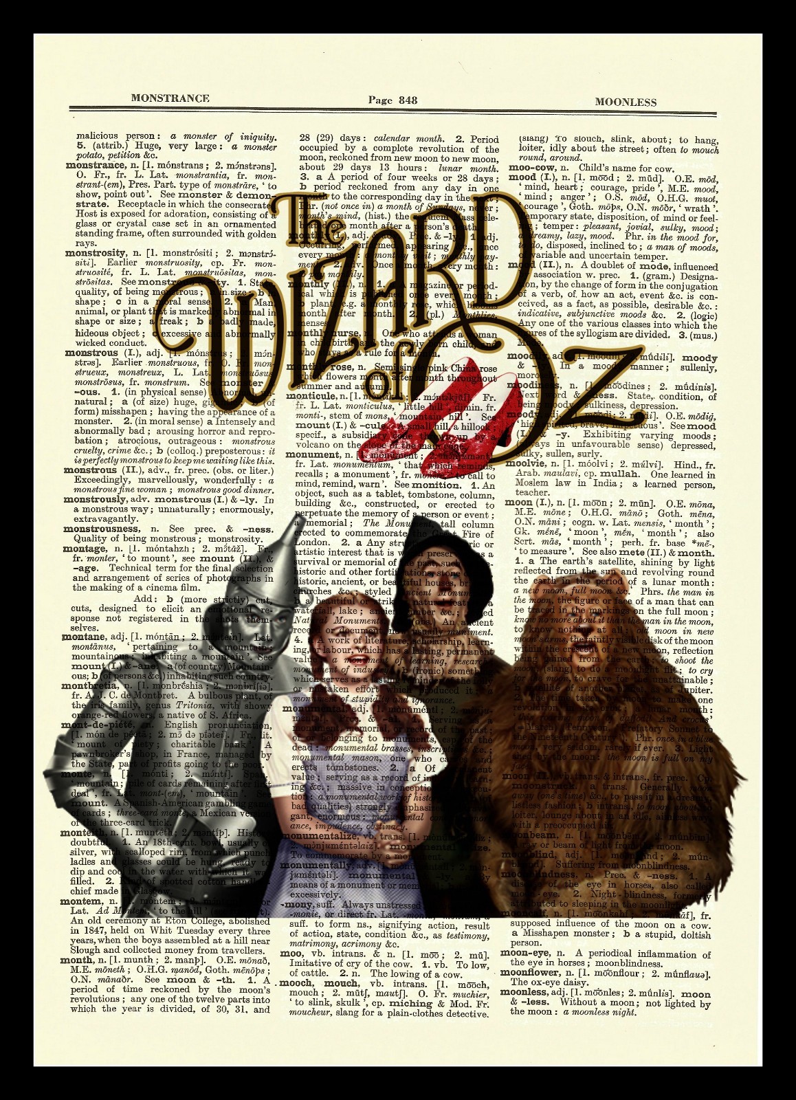 Wizard of Oz Dictionary Art Print Picture Poster Dorothy Tinman Lion Scarecrow