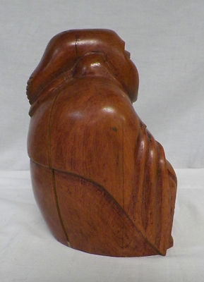Carved Wood Seated Buddha Figure Statue Inlaid Teeth