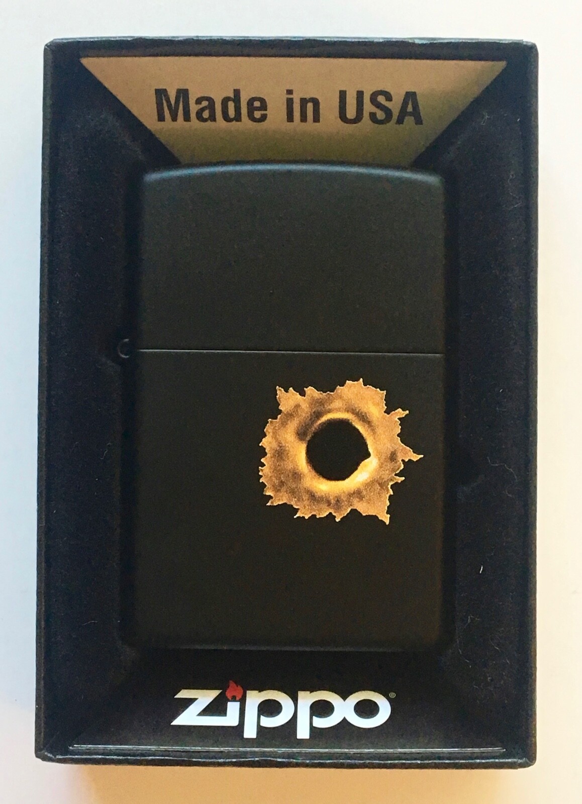 Zippo Windproof Bullet Hole Lighter with Gold Insert, 218BH, New In Box
