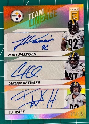 2022 Donruss Elite Team Lineage Steelers James Harrison Cameron Heyward TJ Watt