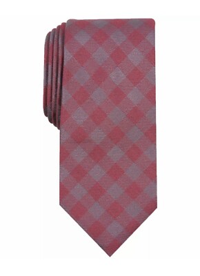 Perry Ellis Men's Red Check Plaid Classic Slim Neck Tie Burgundy 0348