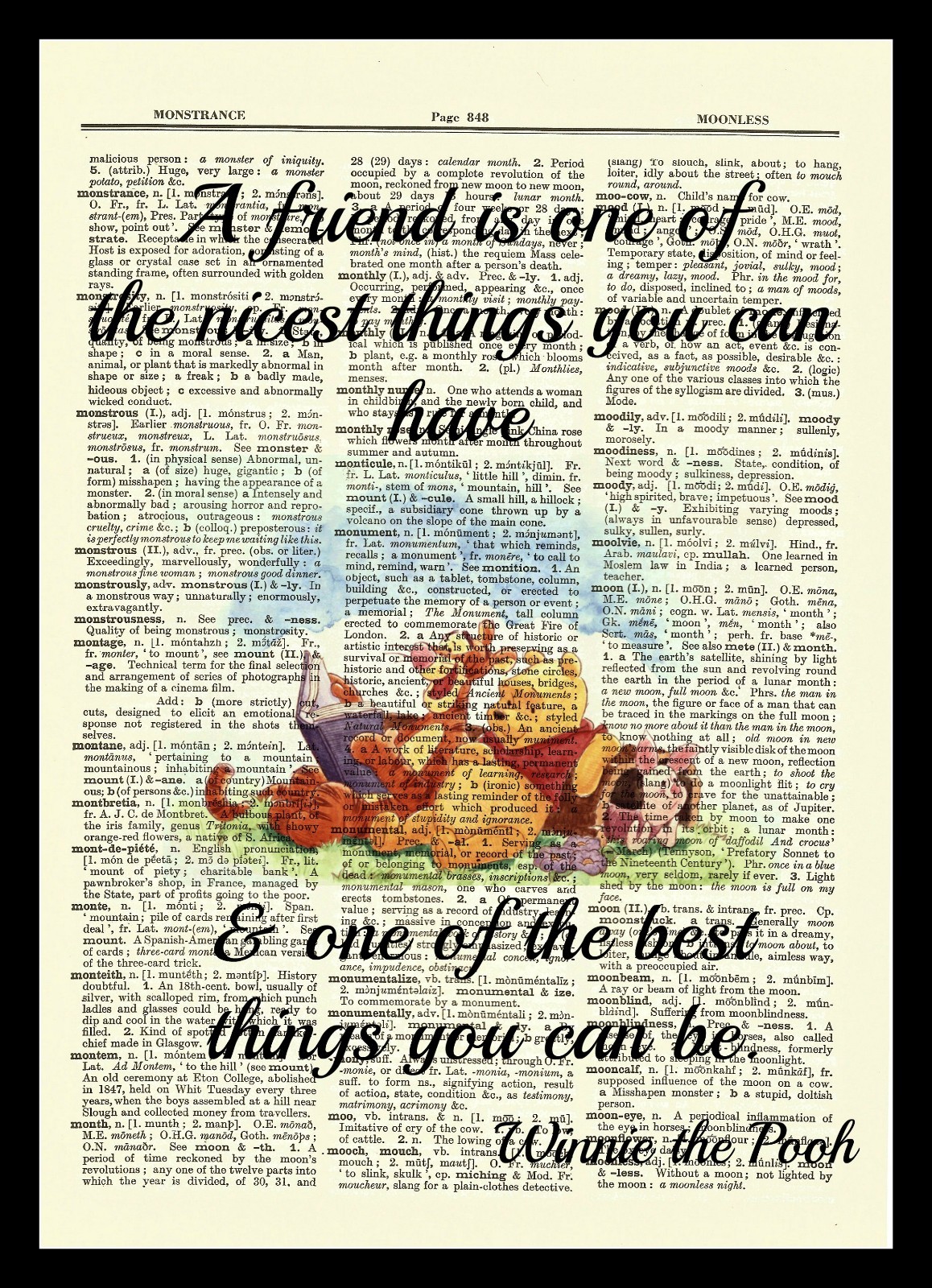 Winnie the Pooh Dictionary Art Print Picture Poster Tigger Vintage Friend Quote