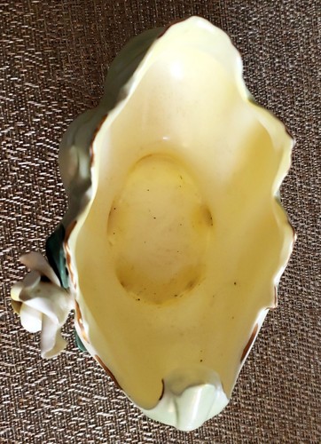 RARE FLORENCE CERAMICS 1940'S LEAF PLANTER WITH ROSE