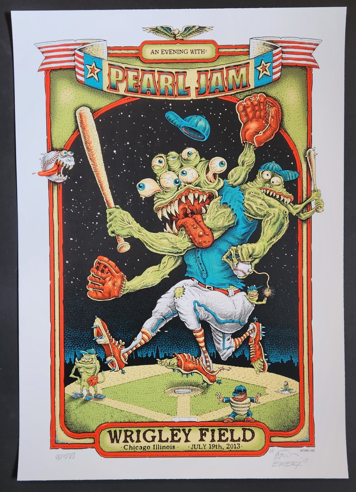 pearl jam emek poster 1996 ポスター Pearl Jam 1996 Concert Poster Charlotte, NC Emek S/N Framed