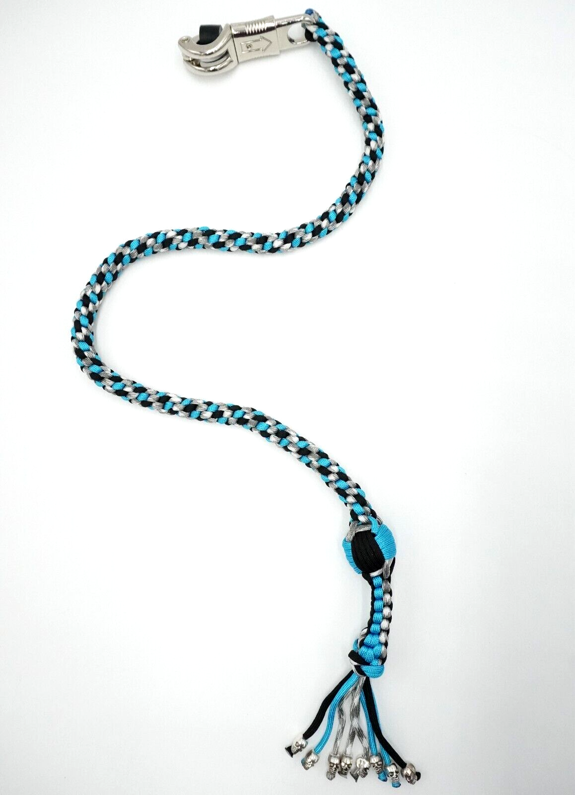 550 Paracord Motorcycle Whip Get Back whip 1" Ball & Skulls 36" Teal Gray Black