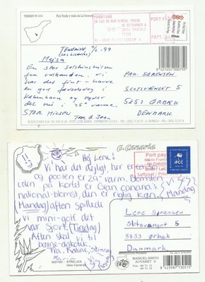 Spain & Germany private post stamps to Denmark from Dominican republic ,Canarias