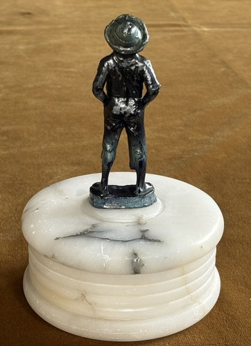 Antique J Ruhl Signed Tom Sawyer Statue on Alabaster Lidded Box