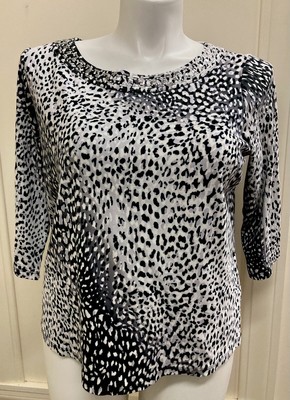 Rafaella 100% Cotton Animal Print 3/4 Sleeve With Studs Size 1X