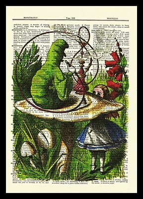 Alice in Wonderland Dictionary Art Print Book Picture Poster Caterpillar Smoke