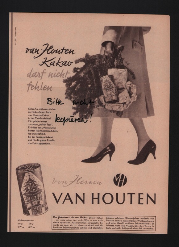 Krefeld, Werbung 1958, C. J. Van Houten & Zoon Gmbh Kakao-Schokolade-Fabrikanten
