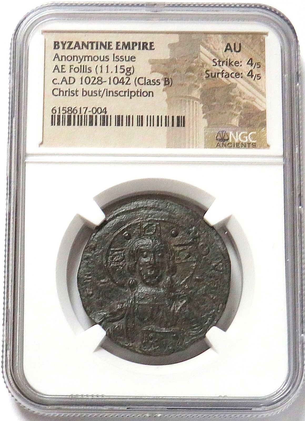 1028 -1042 AD BYZANTINE EMPIRE AE FOLLIS JESUS CHRIST BUST NGC AU