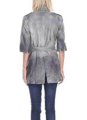 Pre-owned My Tribe Dip Dye Long Leather Coat In Grey - Size L In Multicolor