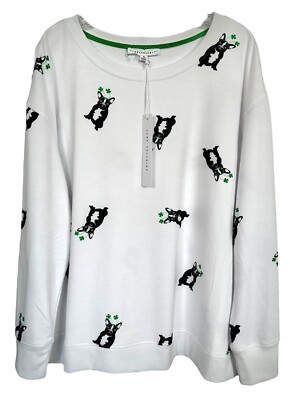 Jane and Delancey Women's French Bulldog Print Pullover Top Size XL White
