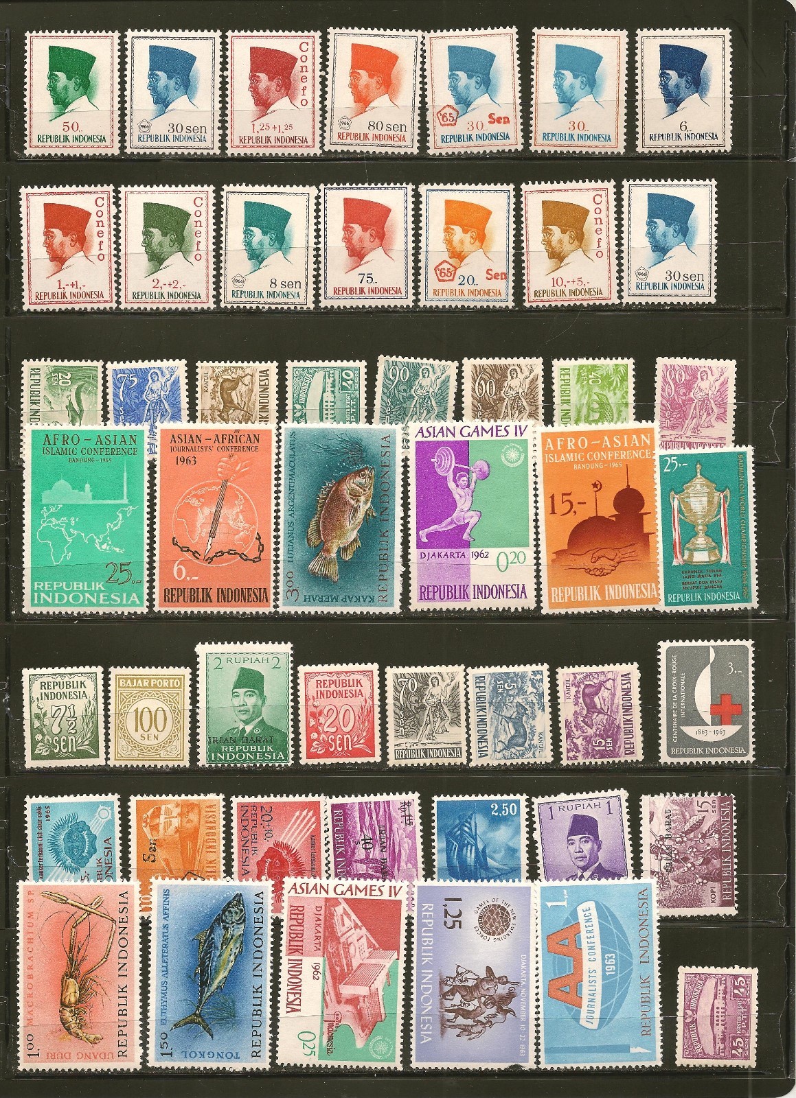 Indonesia 101 Different Mint Hinged Stamps Mostly 1960s 3 scans