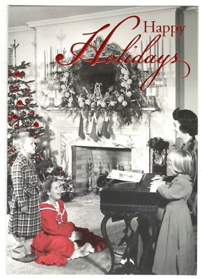 CHRISTMAS MORNING FAMILY SCENE RETRO FEEL 4U Christmas Greeting Card New MG37