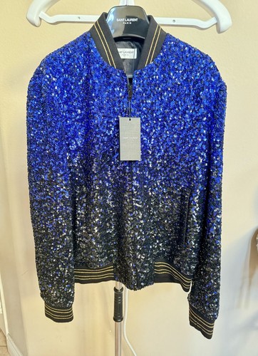 サンローラン コート SAINT LAURENT COAT, size 48 YSL Yves Saint Laurent Jacket Coat Blue Polyester Mens Size