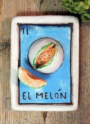 Clay Loteria #11 El Melon Cantaloupe - Rafael Pineda Mexican Board Game Folk Art