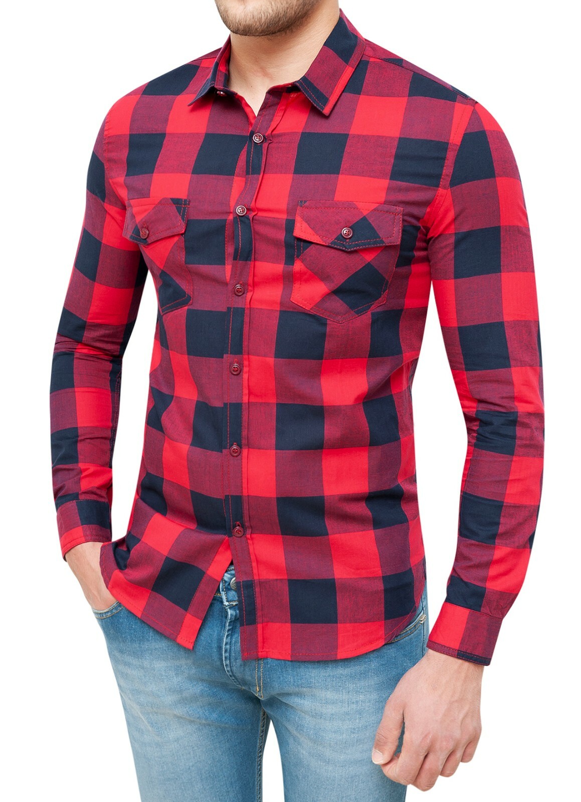 Camicia uomo Sartoriale quadri rosso nero Scozzese casual autunno inverno