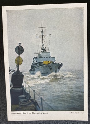 Mint Germany Color Picture Postcard Navy Minesweeper At Dawn