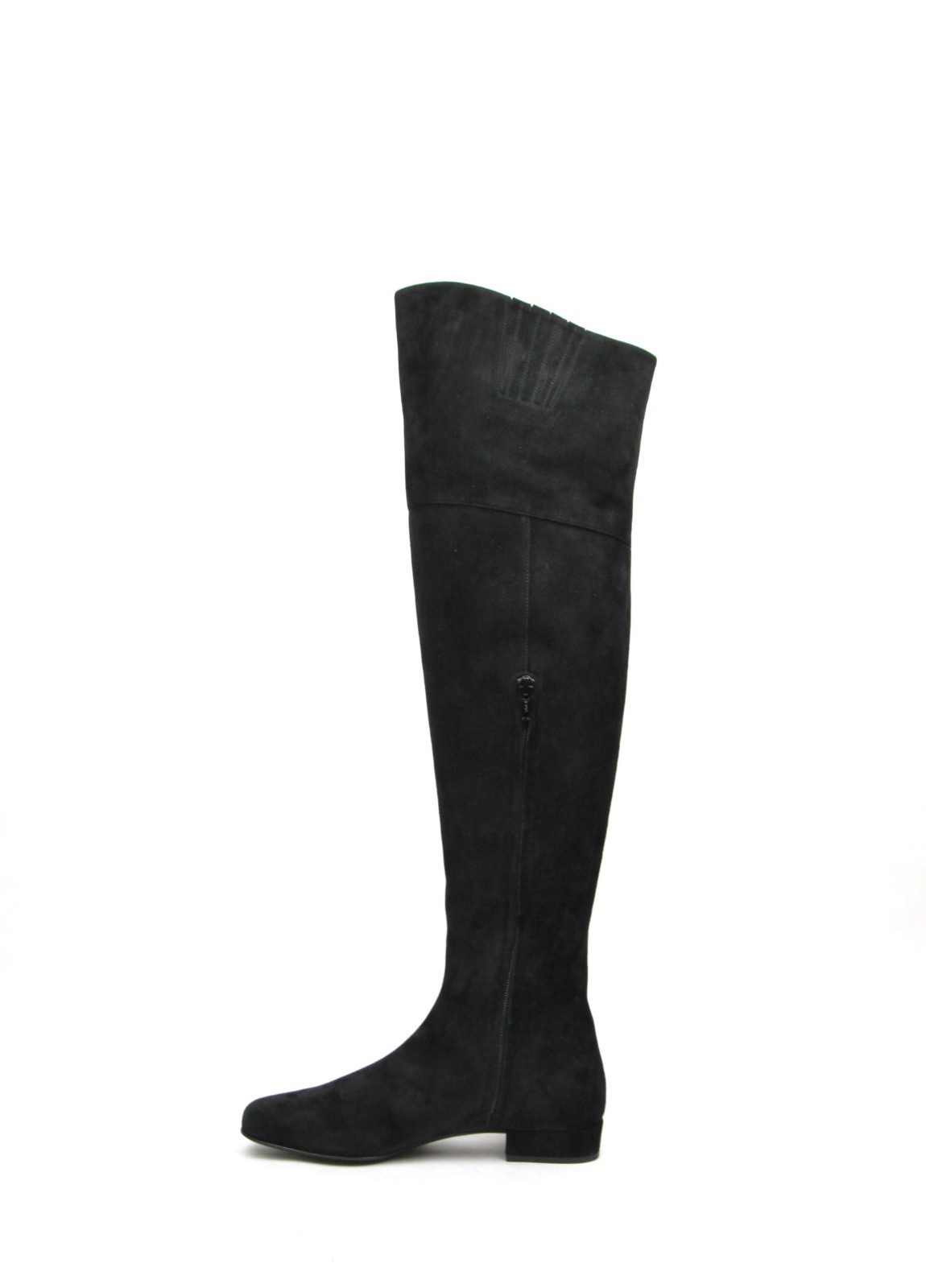 Pre-owned Saint Laurent Woman's Black Suede Over The Knee Fringed Boots 438270 1000